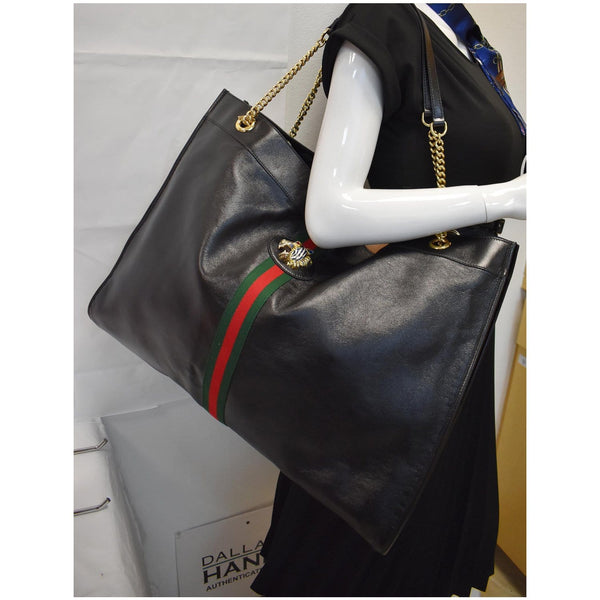 GUCCI Rajah Large Leather Tote Shoulder Bag Black 537218