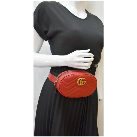 GUCCI GG Marmont Matelasse Leather Belt Bag Red 476434