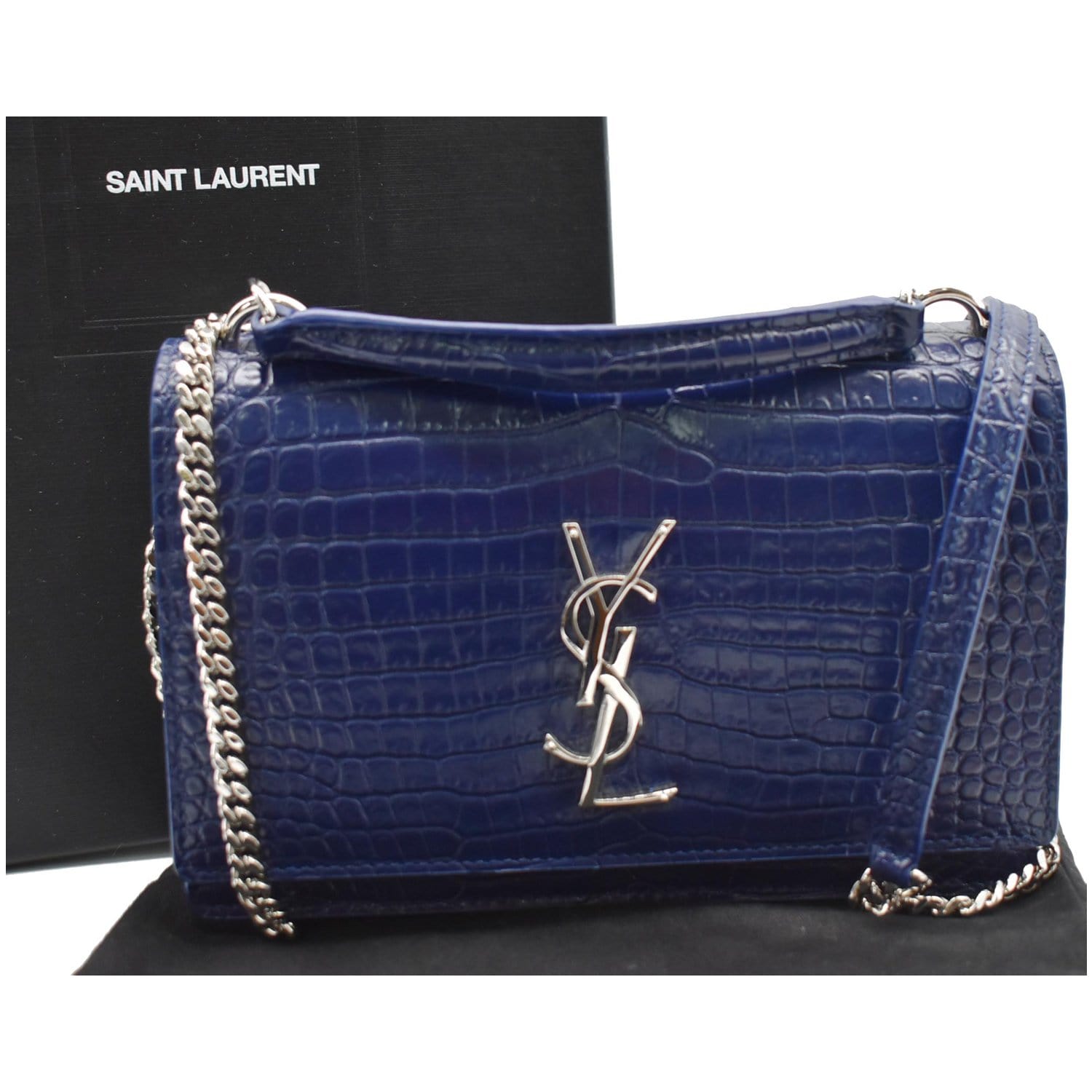 Yves Saint Laurent Paris Dark Blue Croc Embossed Leather Sunset Shoulder  Bag Yves Saint Laurent