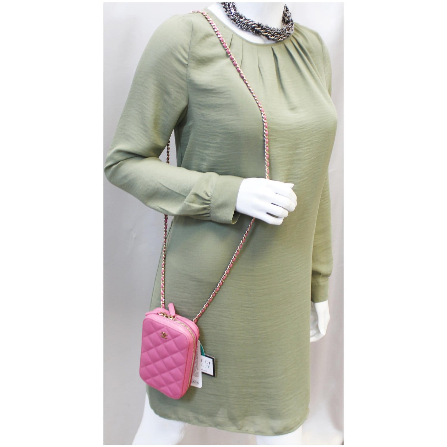 Chanel here mark chain pochette shoulder bag smartphone case mobile caviar  skin leather beige