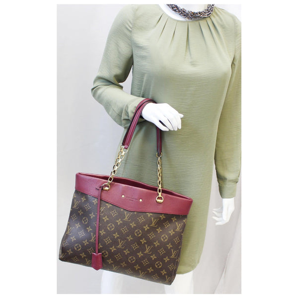 LOUIS VUITTON Pallas Monogram Canvas Chain Shopper Bag Aurore