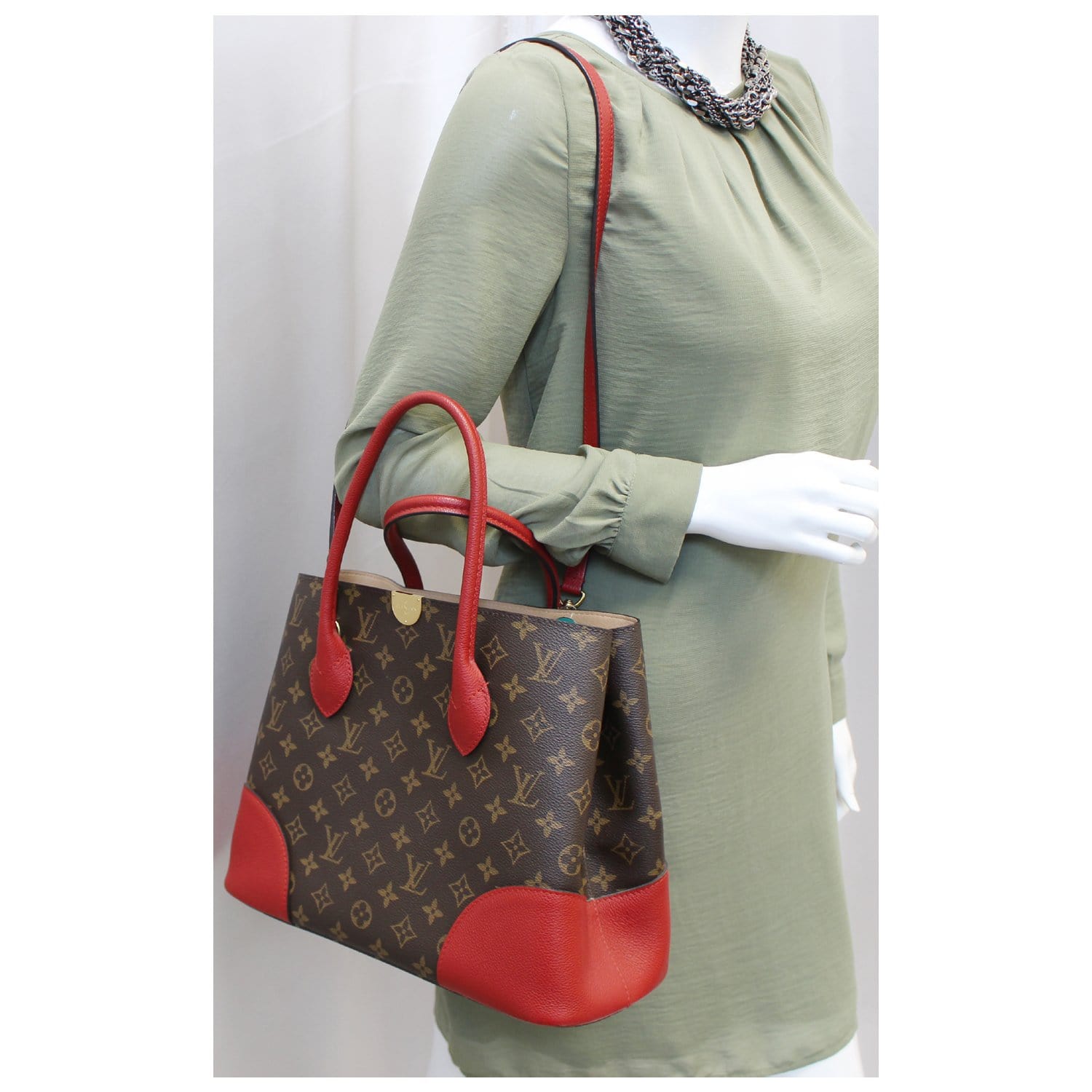 AmaflightschoolShops Revival, LOUIS VUITTON Flandrin Monogram Canvas Tote  Shoulder Bag Red