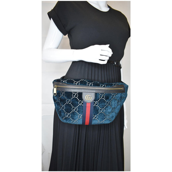 GUCCI GG Monogram Velvet Belt Bumbag Dark Blue 574968