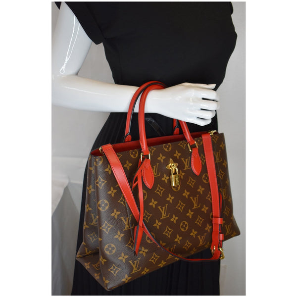 LOUIS VUITTON Flower Monogram Canvas Tote Shoulder Bag Red