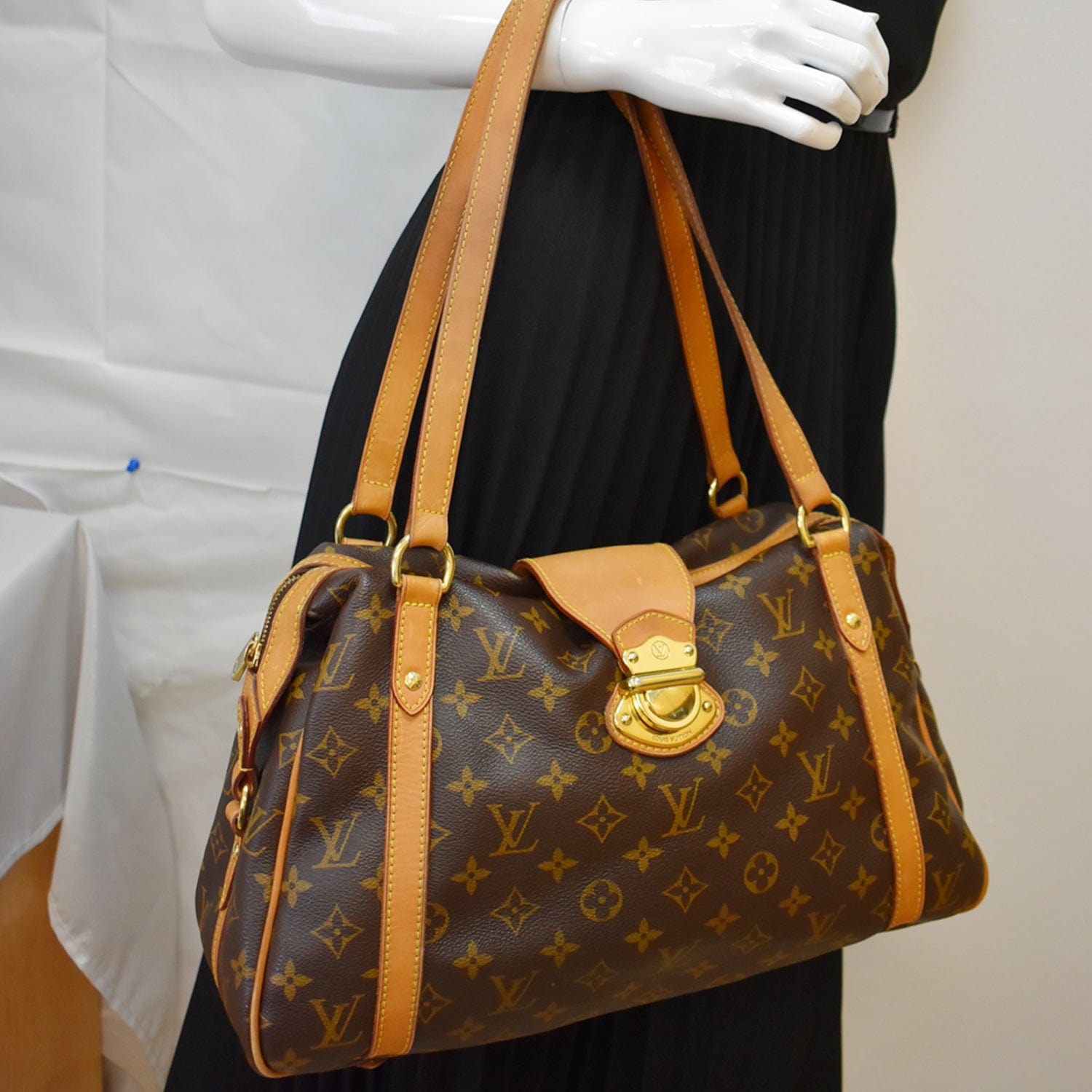 Louis Vuitton Stresa Handbag in Brown Monogram Canvas and Natural
