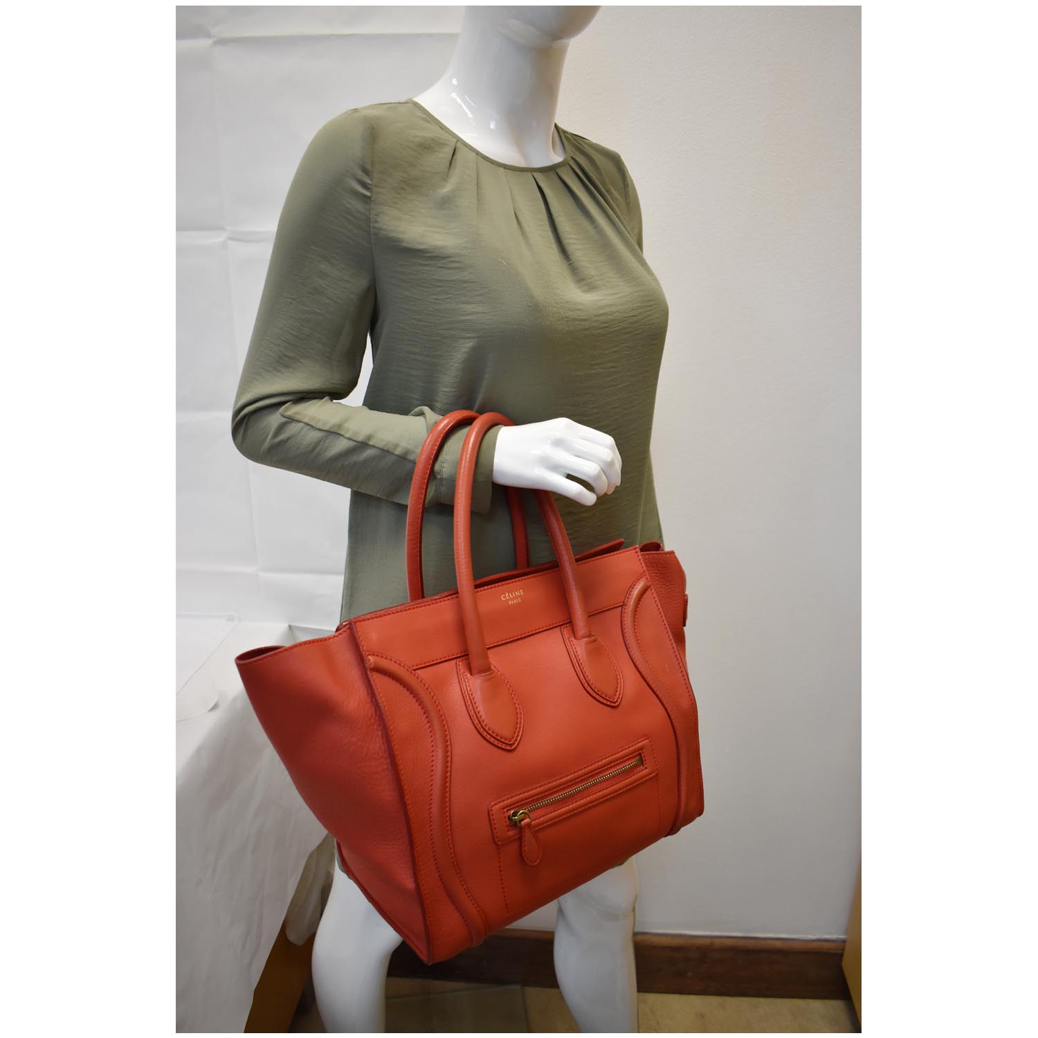 Celine Nano Luggage Leather Shoulder Bag Red For Women