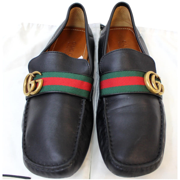 GUCCI Web Stripe Driver Moccasins Loafer Black 450891 US 8