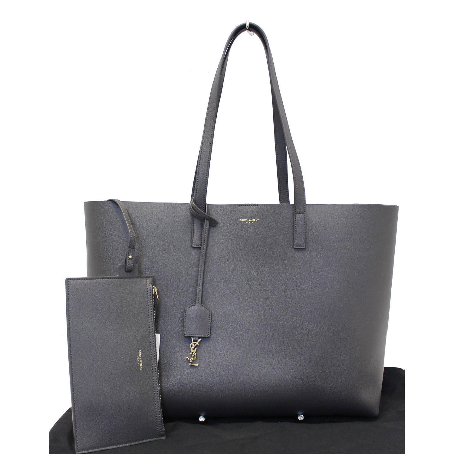 Yves Saint Laurent Grey Leather Large Monogram Cabas Bag - Yoogi's Closet