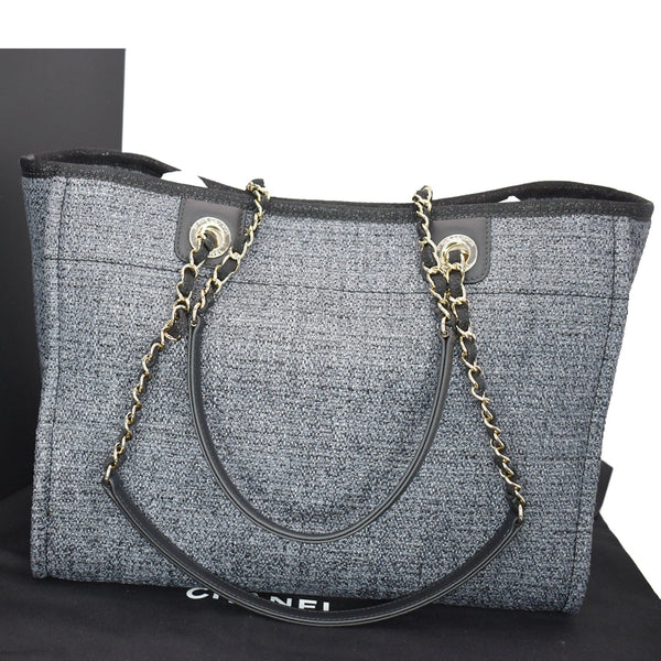 CHANEL Deauville Small Lurex Boucle Canvas Tote Bag Grey