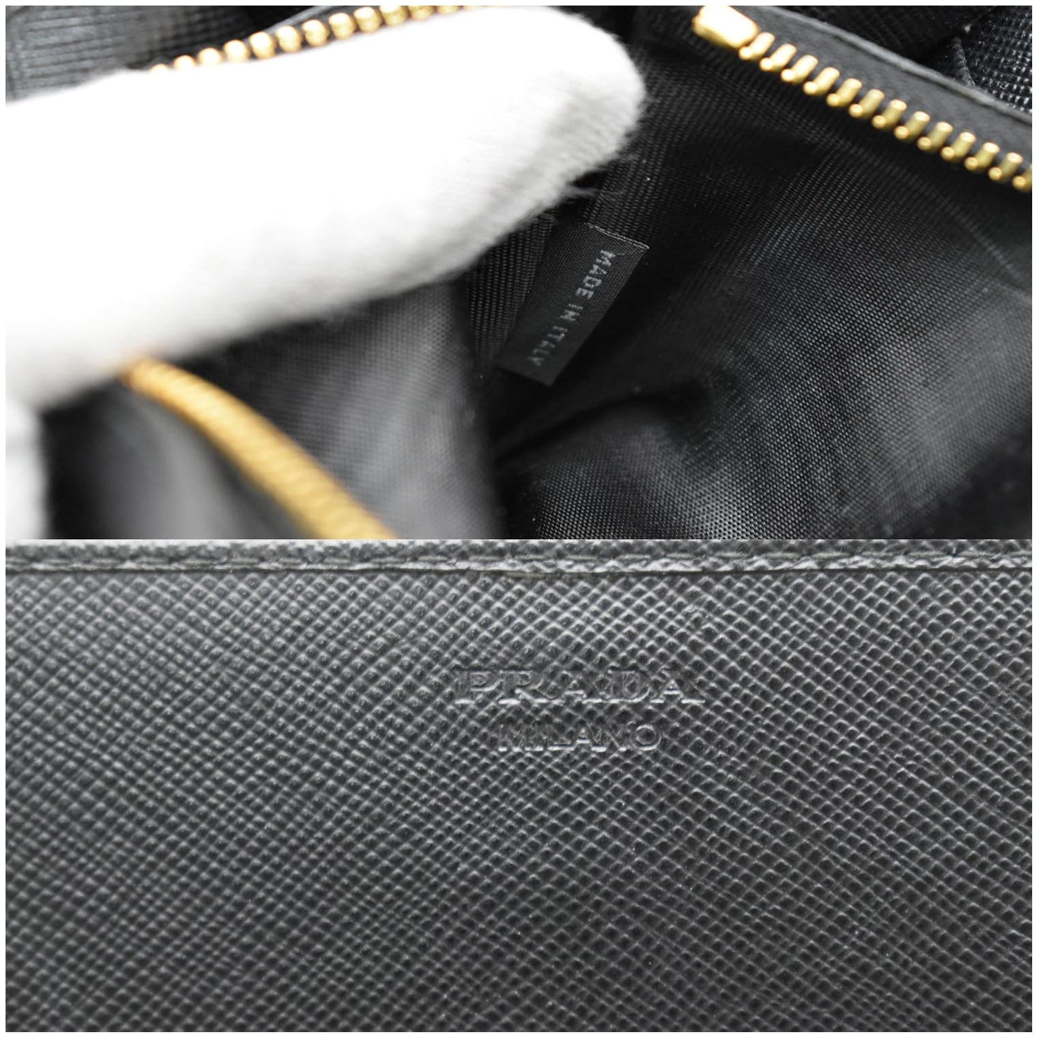 Auth PRADA Fold Purse Wallet Saffiano Chain Strap Black Leather Itary used