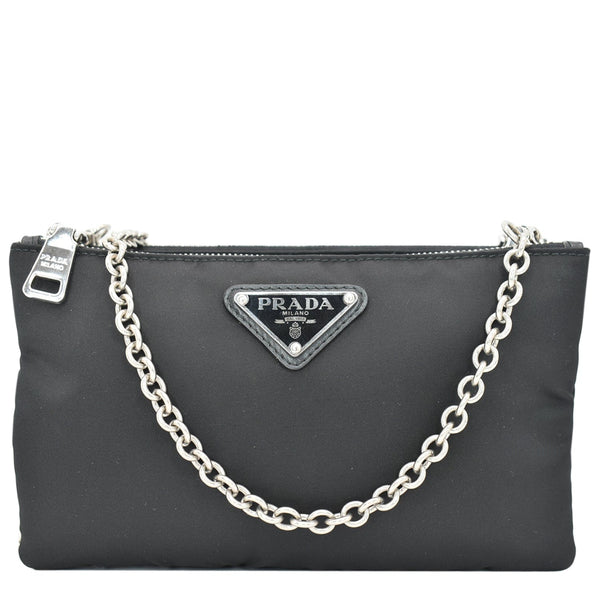 PRADA Mini Nylon Chain Crossbody Bag Black