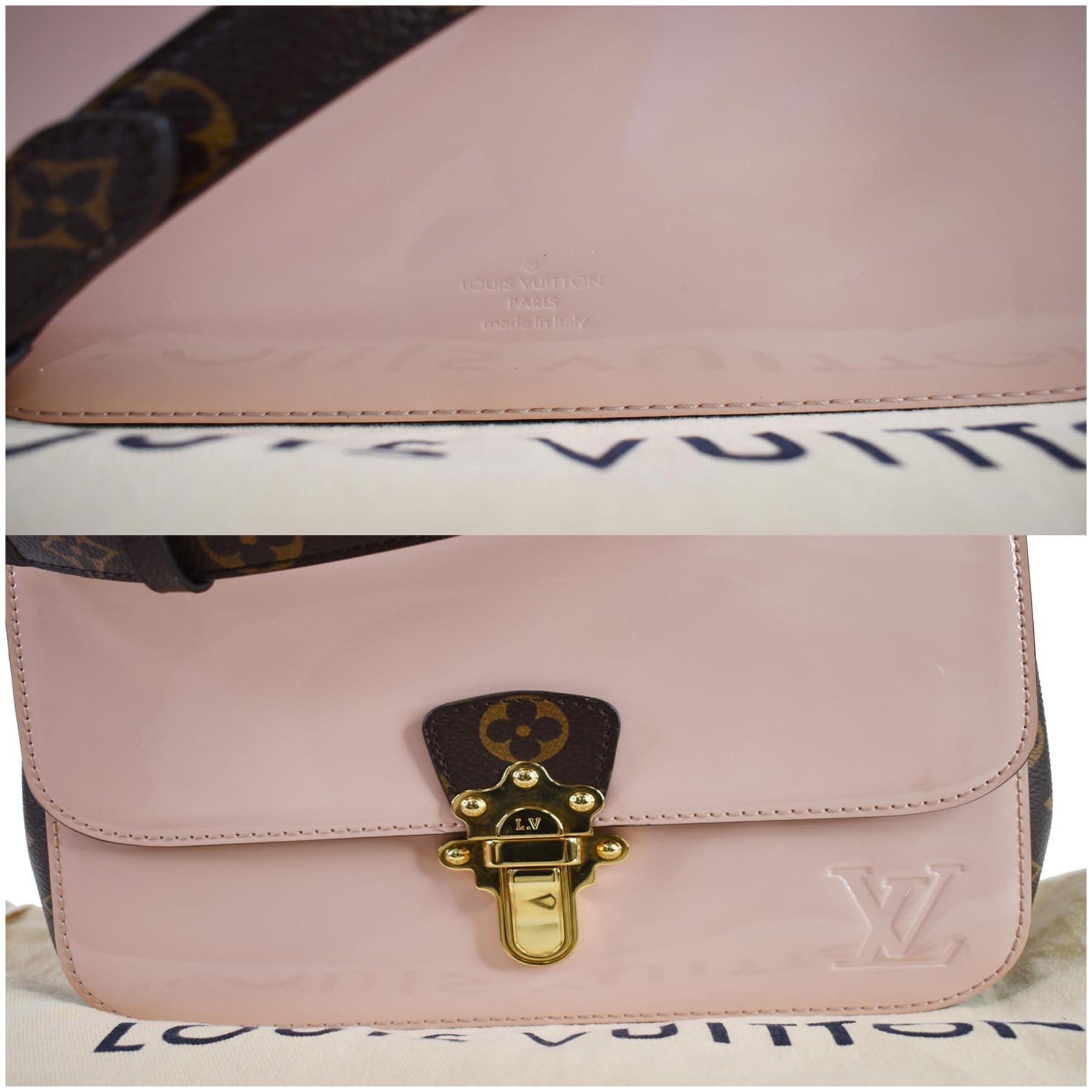 Louis Vuitton Cherrywood Handbag Vernis with Monogram Canvas BB