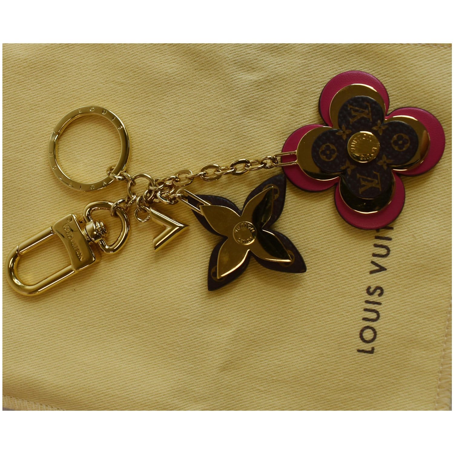 LOUIS VUITTON Monogram Blooming Flowers Bag Charm Key Holder Rose Ball