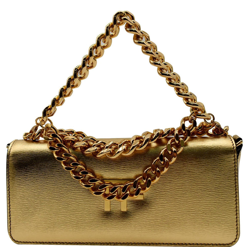Tom Ford Chain Link Gold Olive Leather Chain Bag