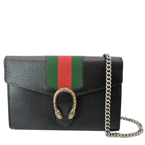 GUCCI Dionysus Mini Web Leather Chain Wallet Black 481377