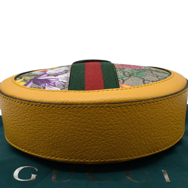 GUCCI Ophidia Mini Flora GG Round Supreme Monogram Web Crossbody Bag Yellow 550618