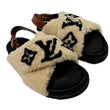 LOUIS VUITTON Shearling Calfskin Paseo Flat Comfort Sandal 38.5 Beige  863763