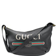 GUCCI Half Moon Logo Calfskin Leather Hobo Shoulder Bag Black 523588