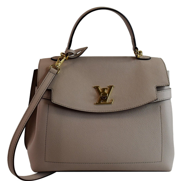 Louis Vuitton Lockme Ever MM Pebbled Leather Shoulder Bag Greige