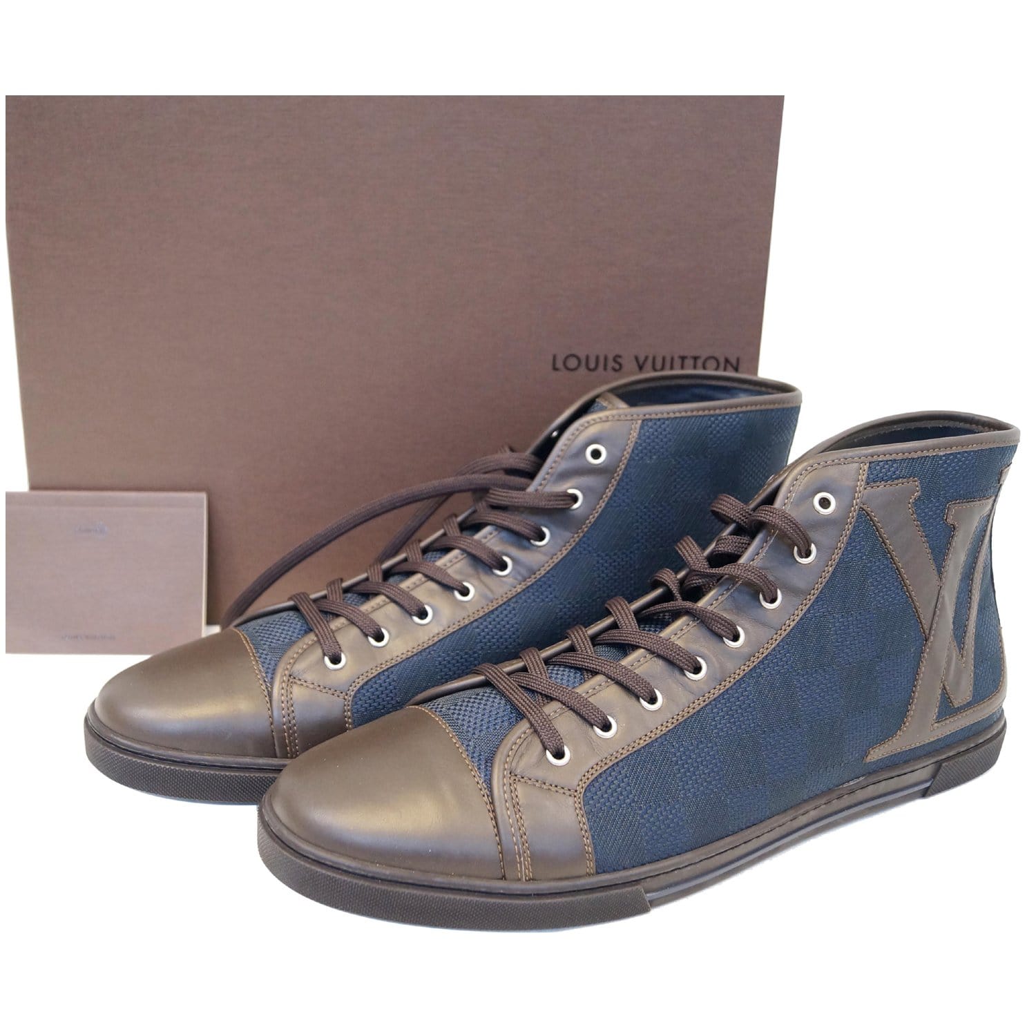 Louis Vuitton Navy Blue/Brown Denim and Leather High Top Sneakers