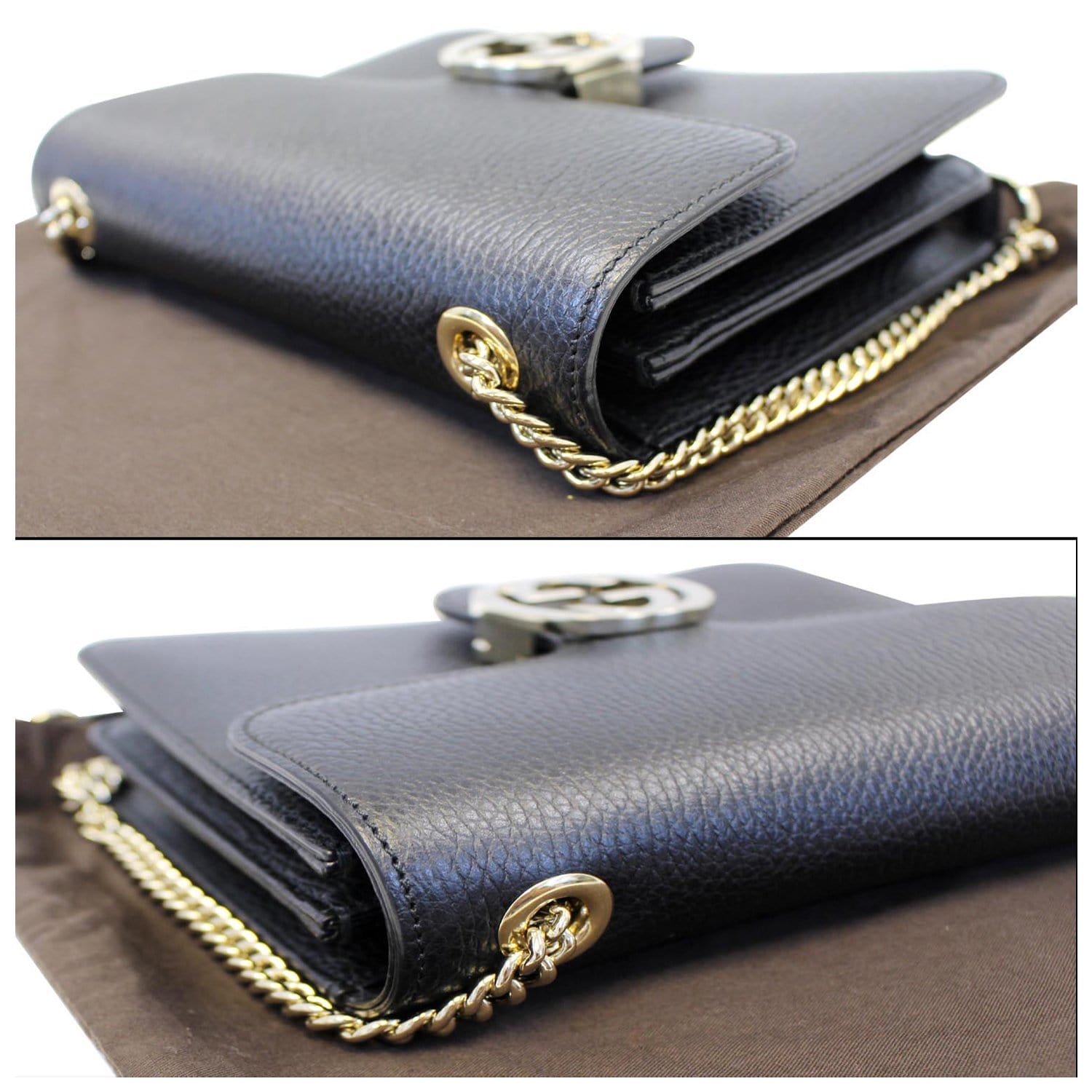 Gucci Black Leather Interlocking GG Wallet On Chain Gucci