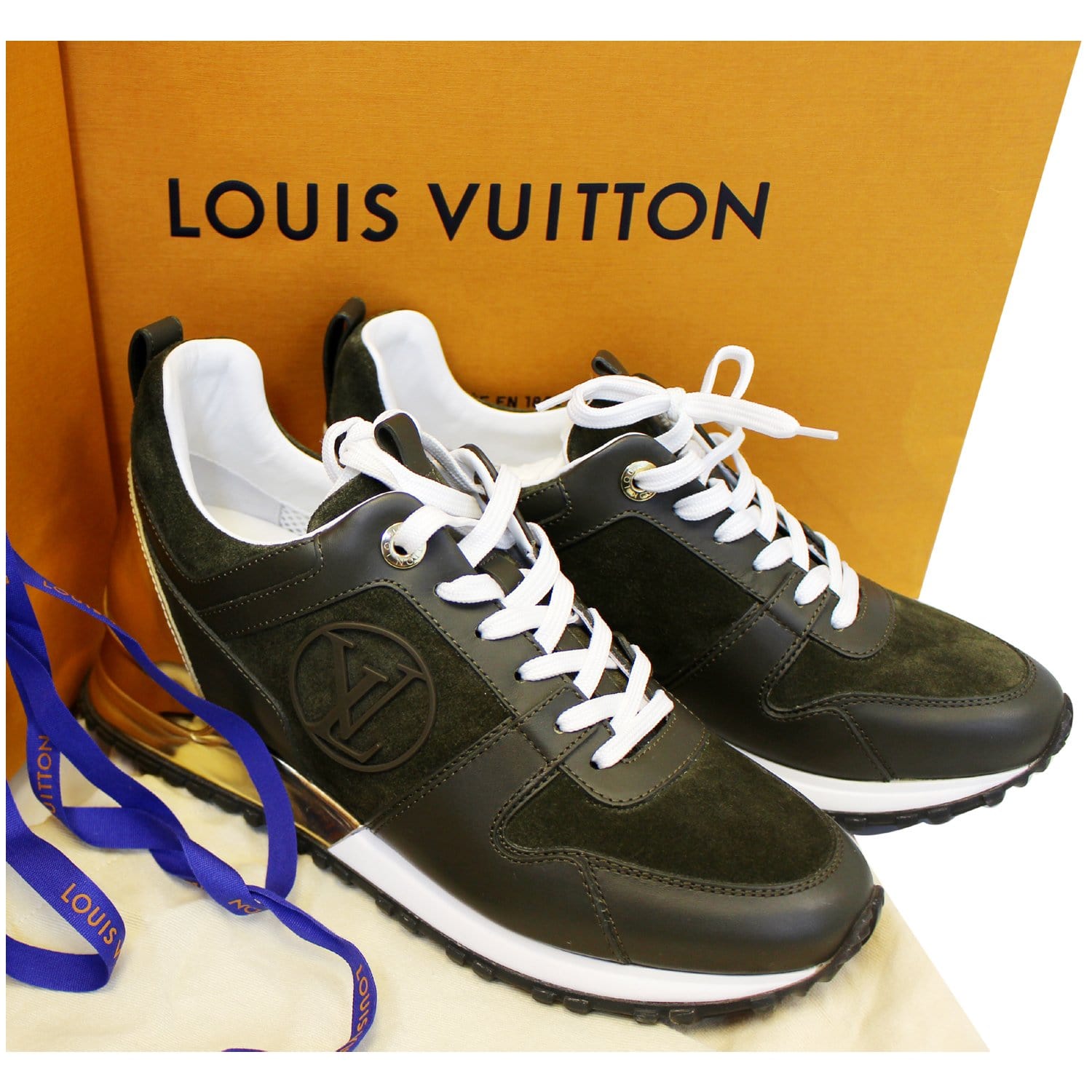 Louis Vuitton Run Away Patent Leather Trainers In Khaki