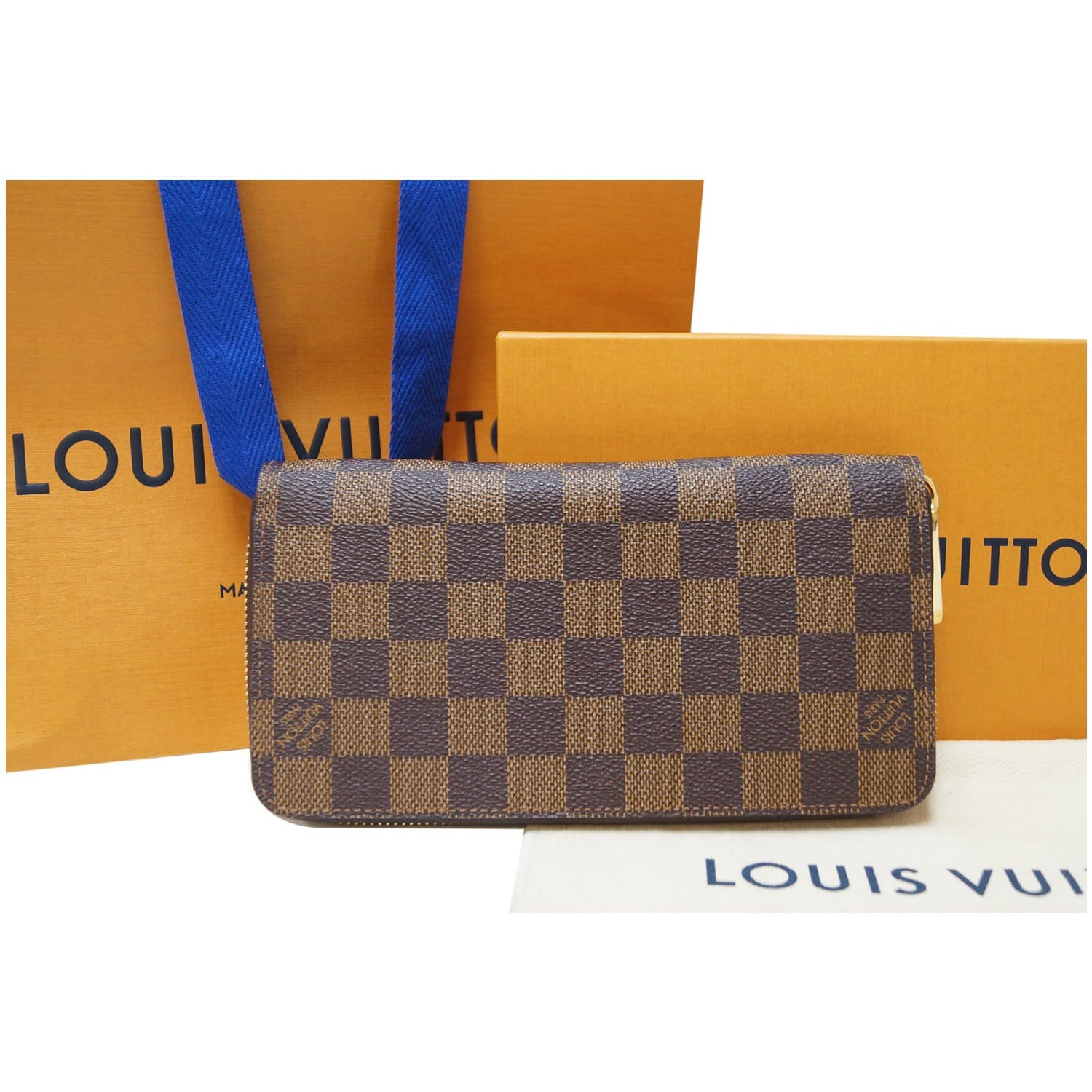 Louis Vuitton Damier Ebene Zip Around Wallet Brown