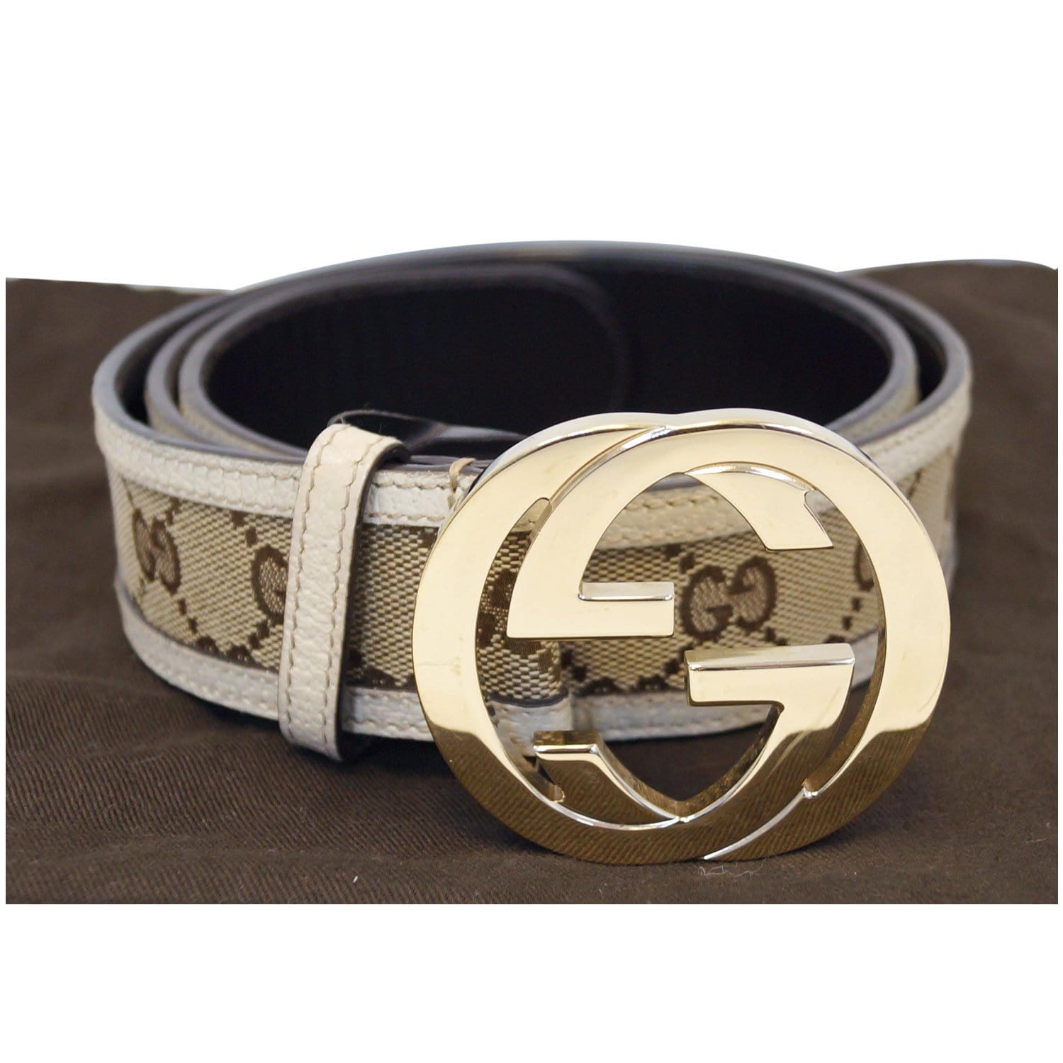 Interlocking buckle leather belt Gucci Beige size 90 cm in Leather