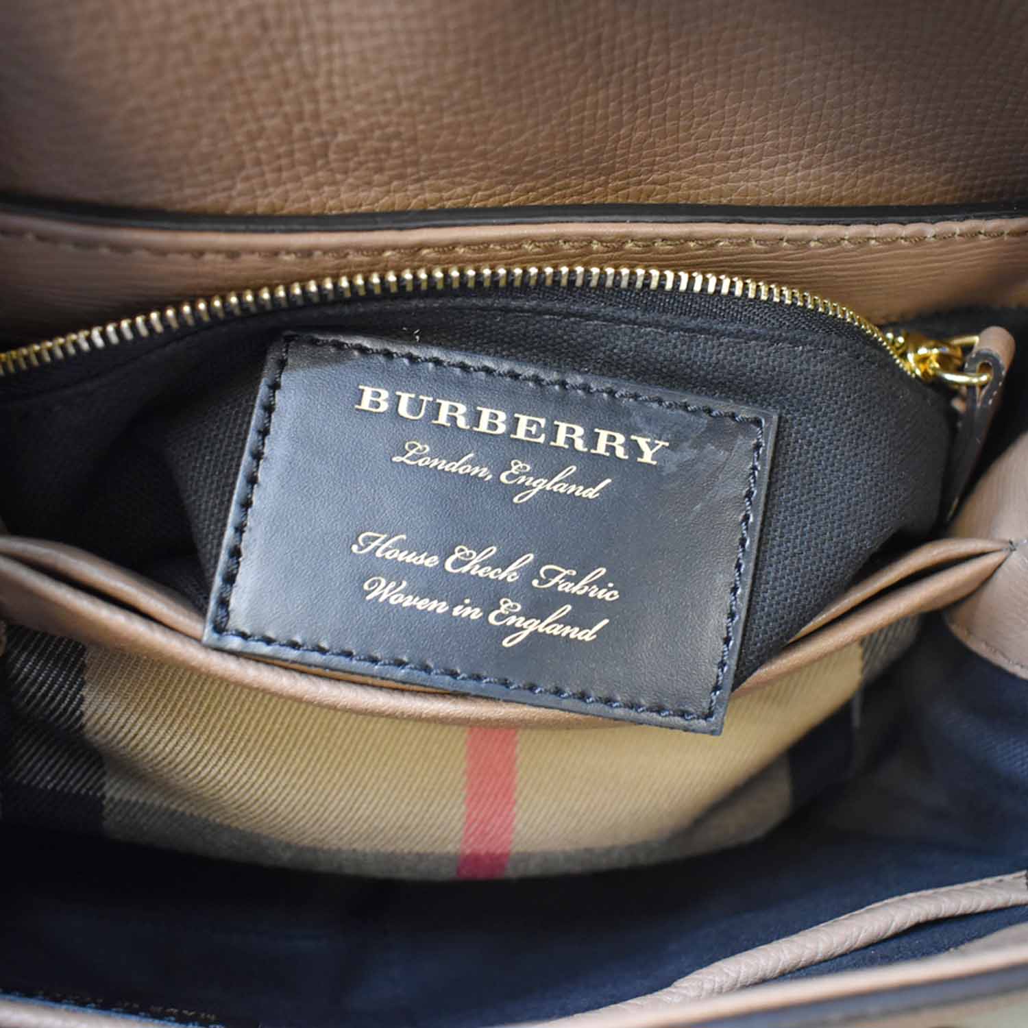 Burberry Burgundy/Beige Leather and House Check Fabric Mini Banner Tote