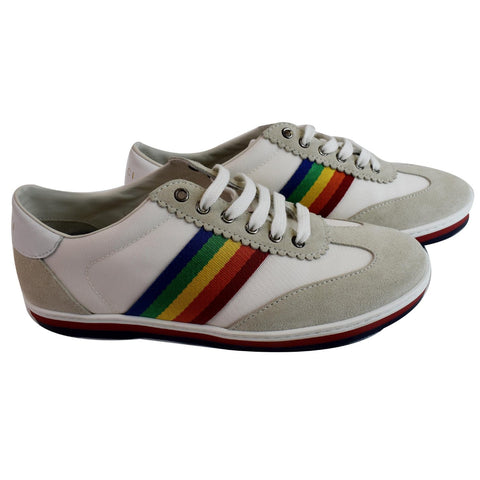 GUCCI Suede Stripe Rainbow G74 Leather Sneakers White 552969 US 5