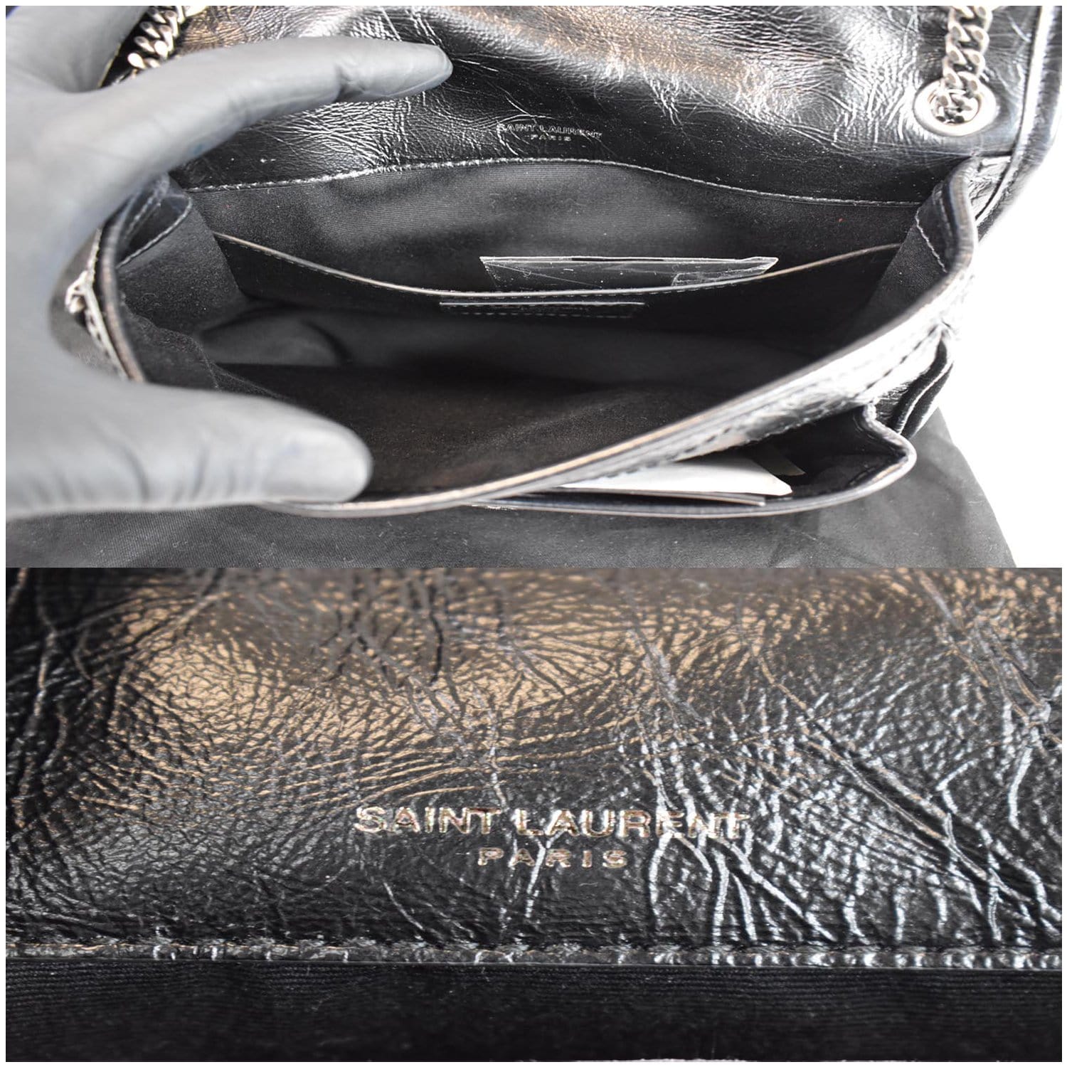 Saint Laurent Niki Baby Crinkled Vintage Black in Calfskin Leather