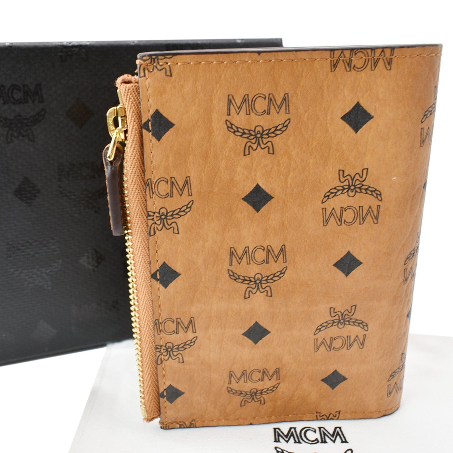 MCM Black Leather Bifold wallet Cognac inside Card Holder Mens