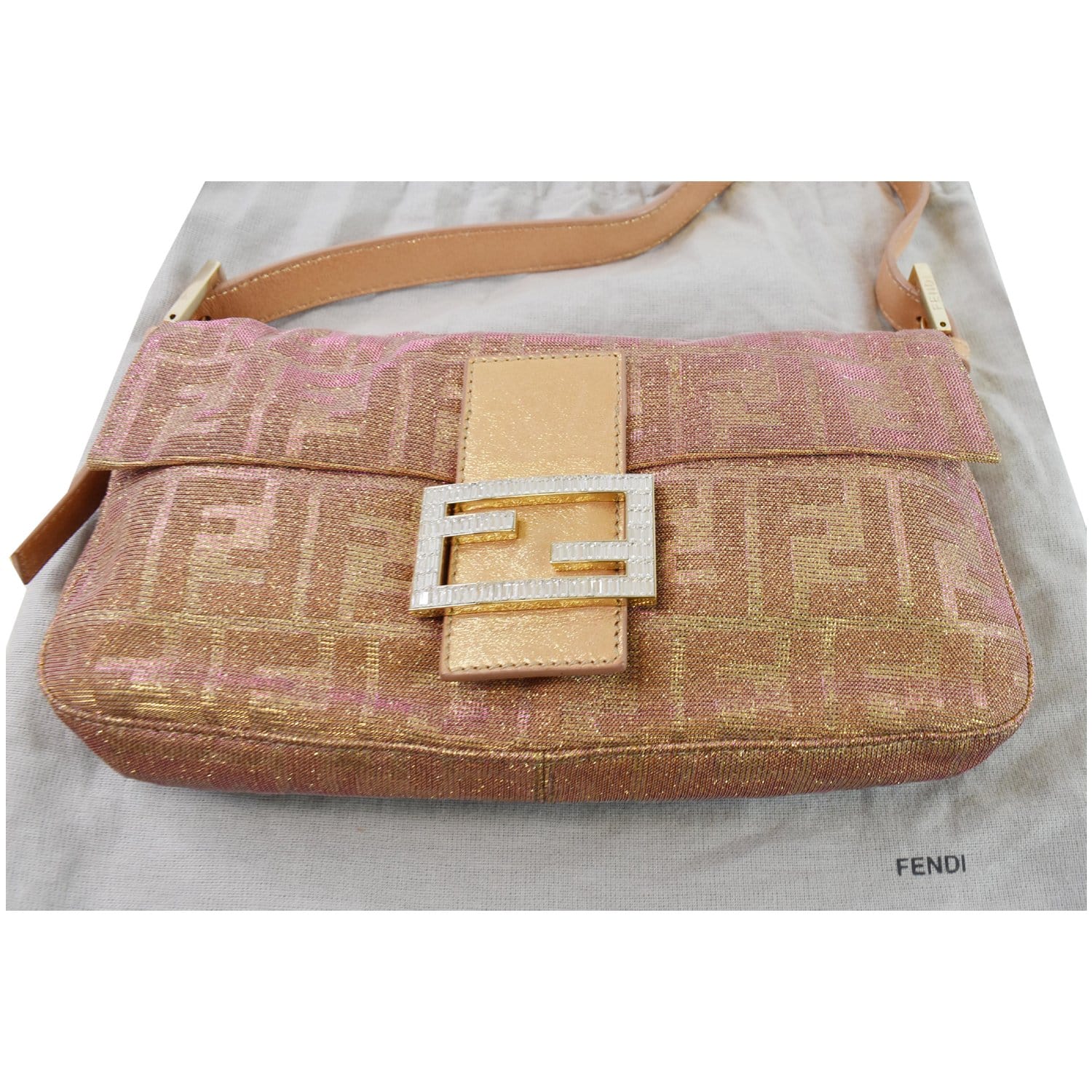 Fendi Baguette NM Bag Zucca Embroidered Canvas Medium Pink