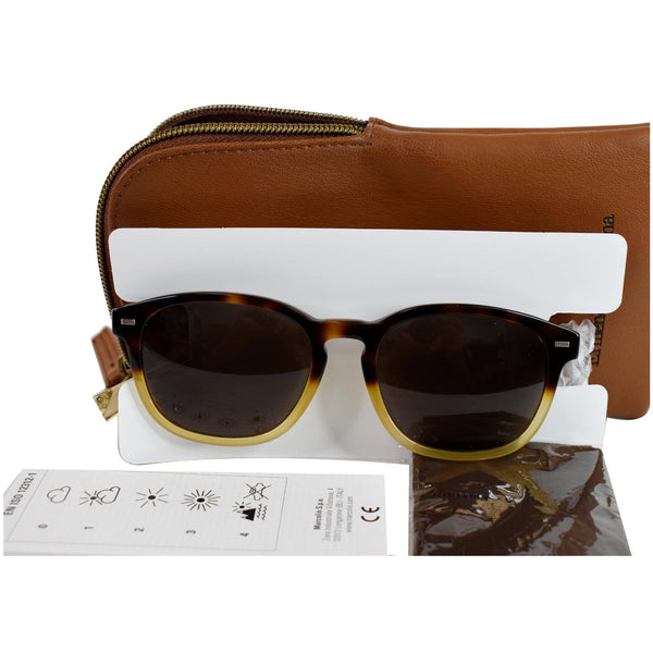 Ermenegildo Zegna Square Men Sunglasses havana frame