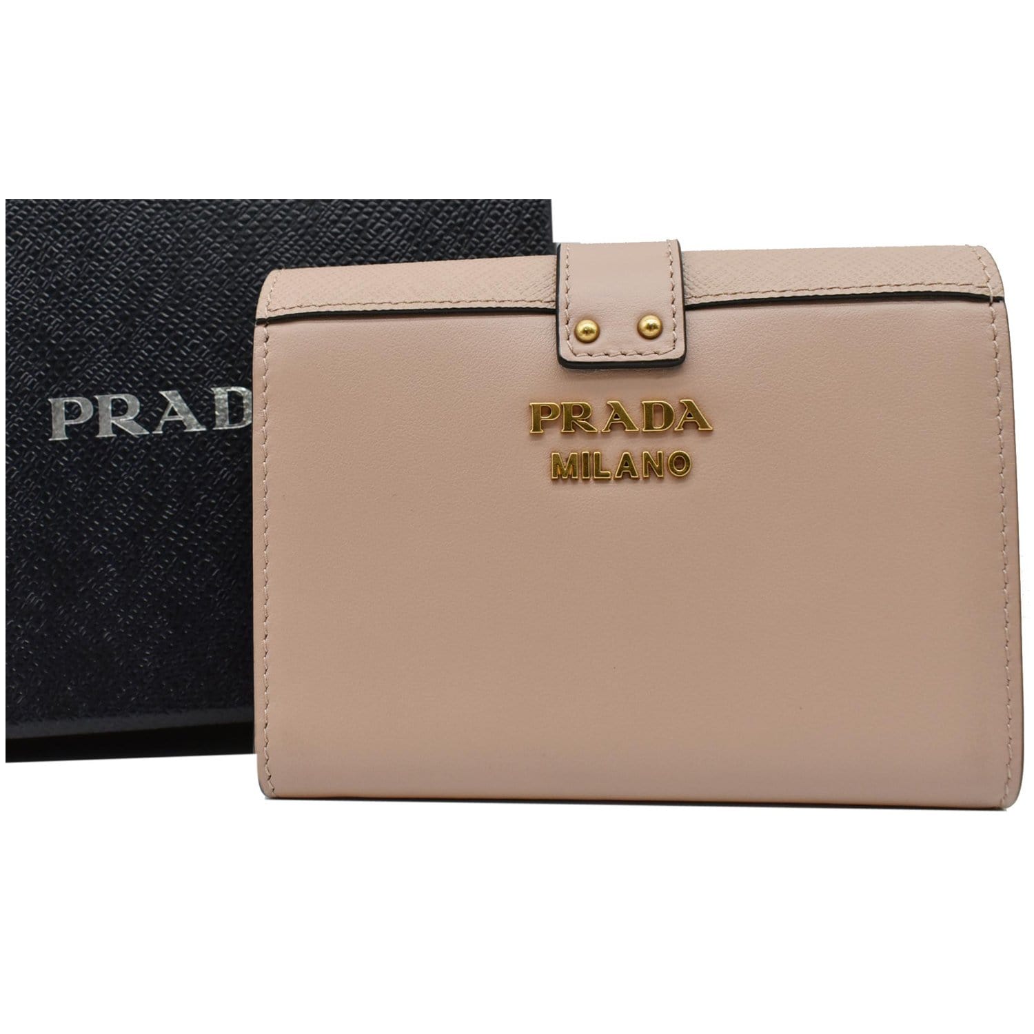 What Goes Around Comes Around Prada Beige Saffiano Compact Wallet