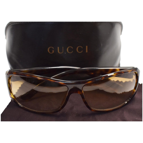 GUCCI Havana Frame Wrap Sunglasses Brown Lens