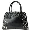 PRADA Vernice Crystal Small Frame Studded Saffiano Leather Top Handle Bag Black