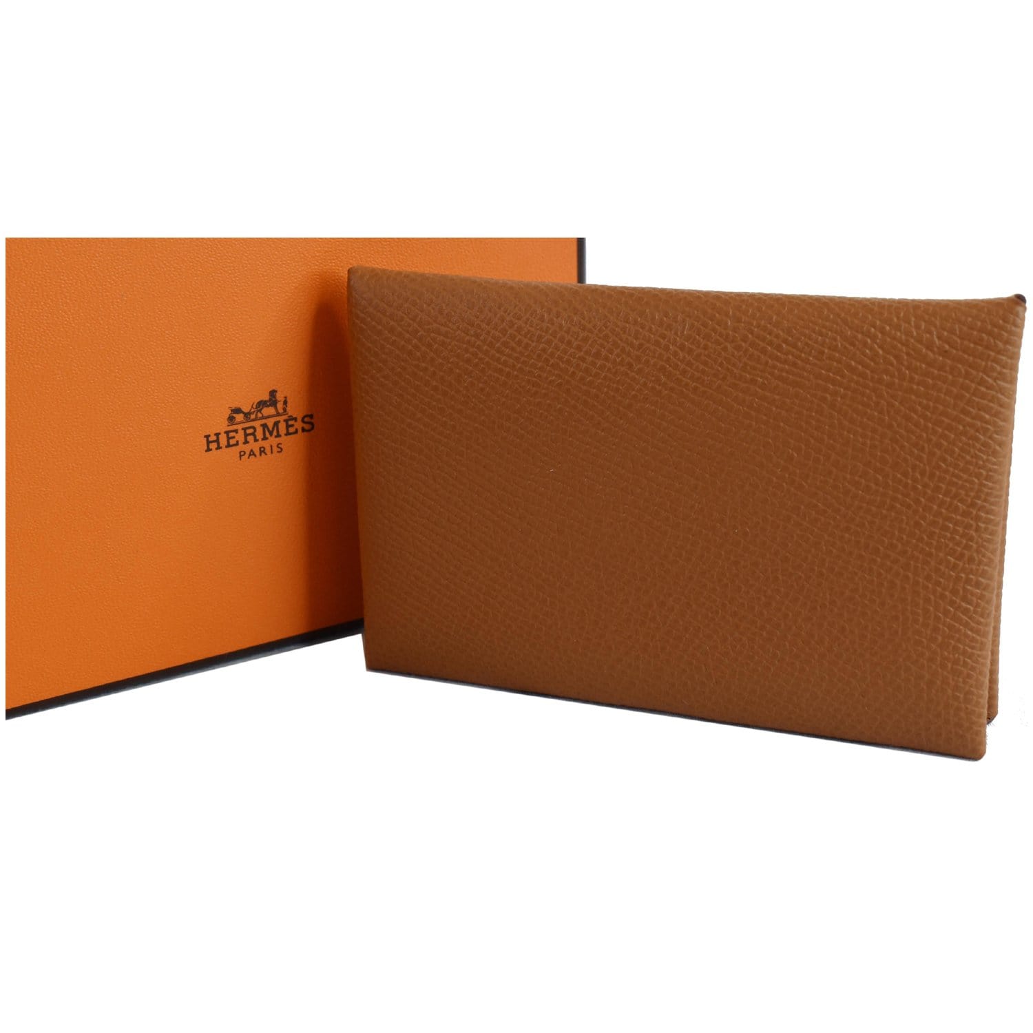 Hermes Calvi Plain Folding Wallet Card Holders, Brown