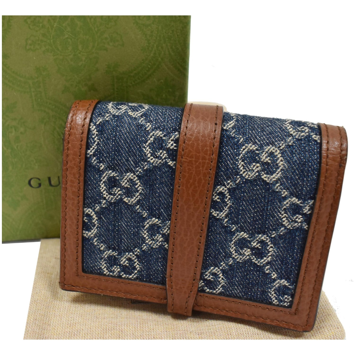 Gucci Blue, Pattern Print GG Denim Jackie 1961 Chain Wallet