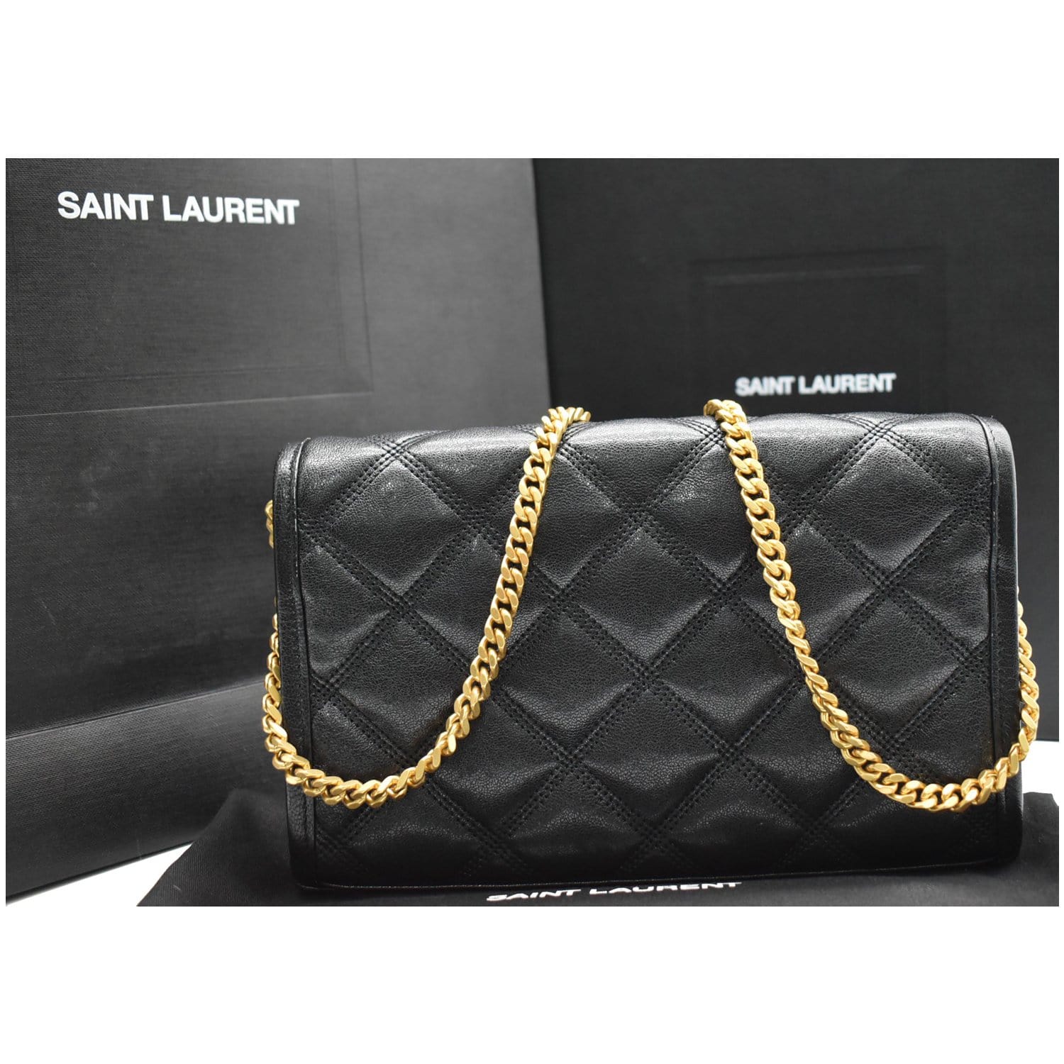 YVES SAINT LAURENT Becky Quilted Leather Crossbody Chain Bag Black