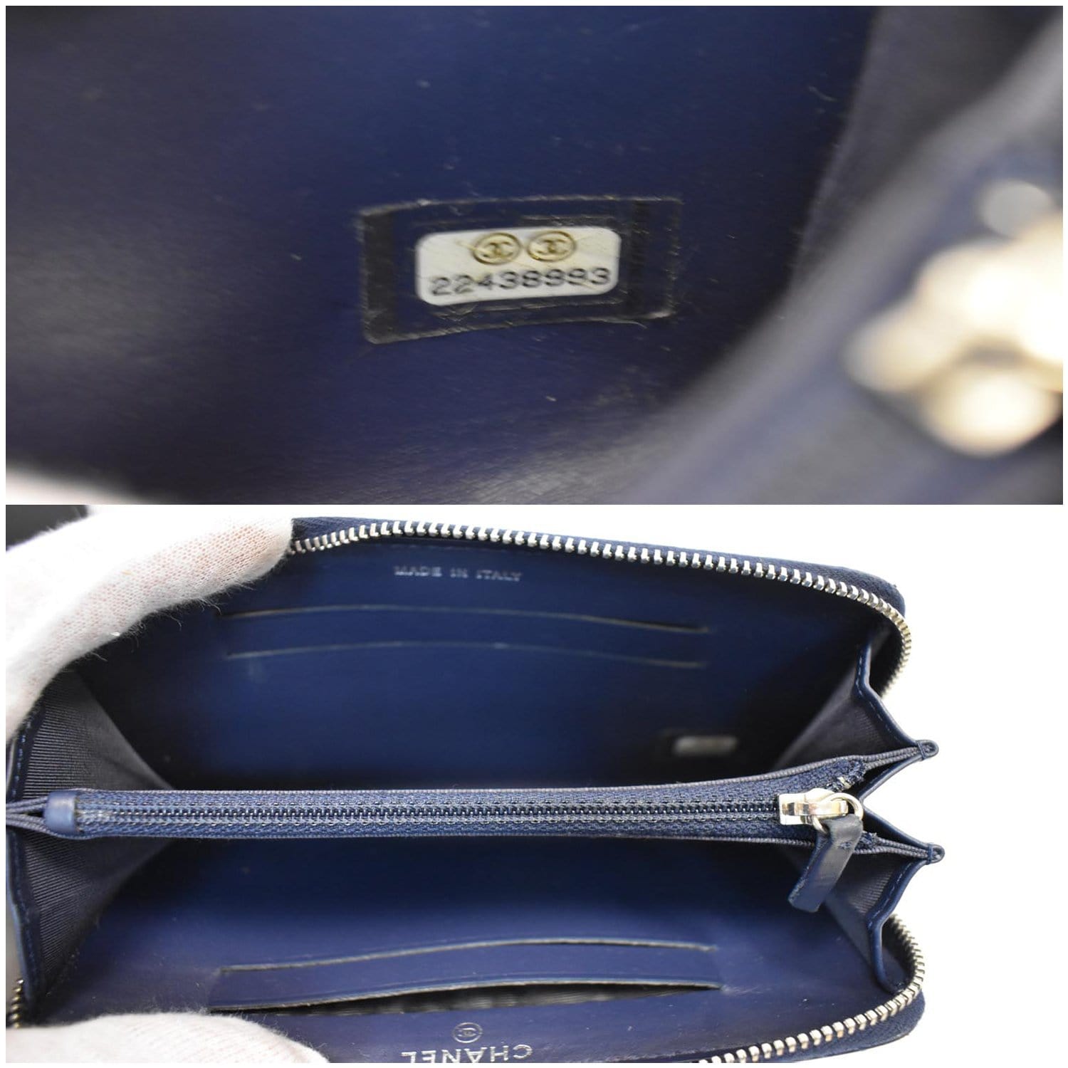 Chanel Dark Royal Blue Caviar Leather CC Logo L-Gusset Zip Wallet Long 1028c8