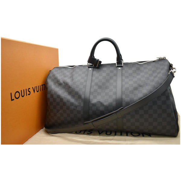 LOUIS VUITTON Keepall Bandouliere 55 Damier Graphite Travel Bag Black