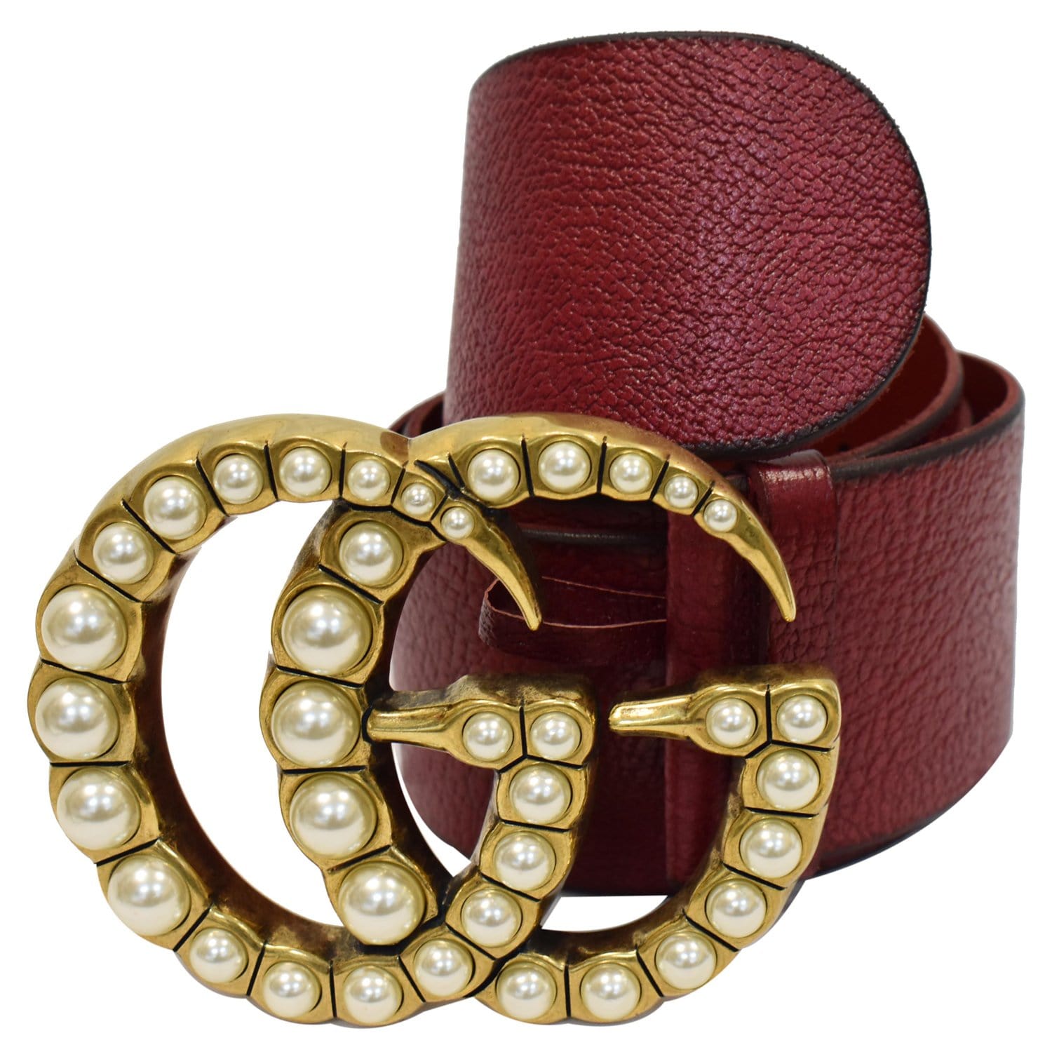 Gucci Leather Belt with Pearl Double G Buckle, Size Gucci 110, Black, Leather