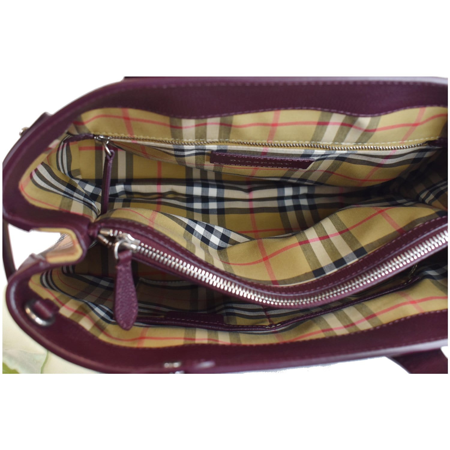 Burberry Medium Banner Leather & Check Bag in Purple