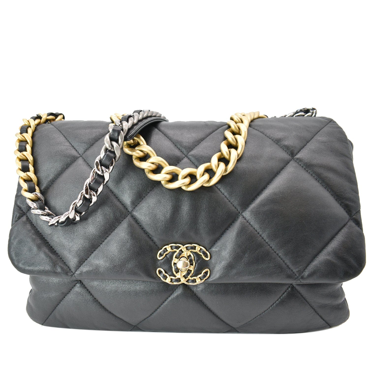 Chanel Gray Quilted Lambskin Chanel 19 Flap Coin Purse with Chain