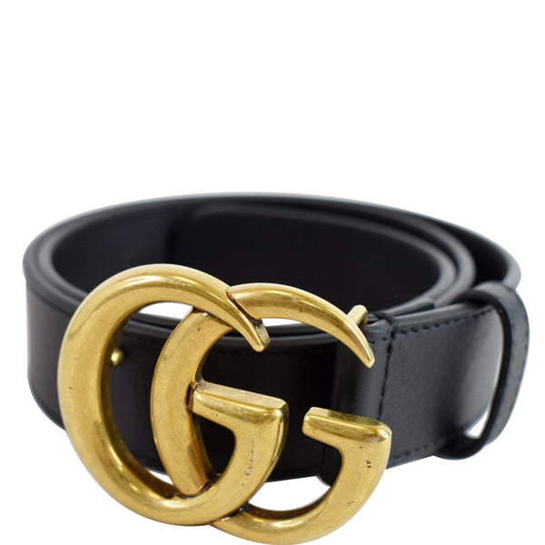 GUCCI Double G Buckle Leather Belt Black 414516