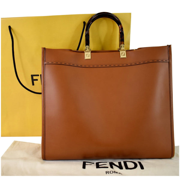 FENDI Sunshine Plexiglass Medium Leather Shopper Tote Bag Brown