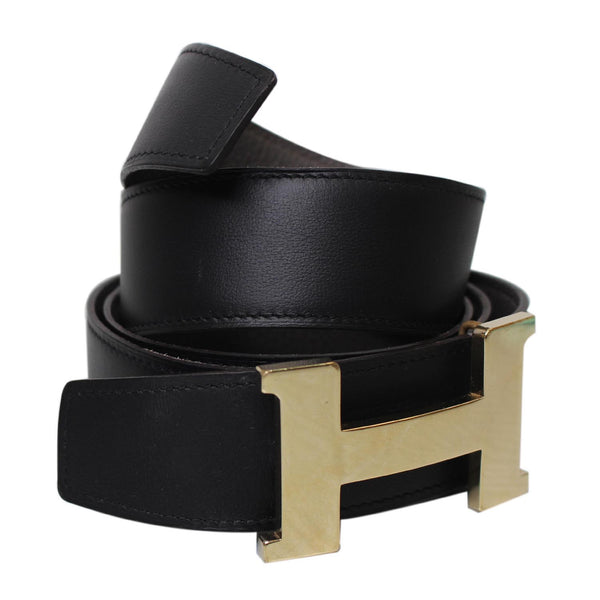 HERMES H Buckle Reversible Leather Belt Black Size 48