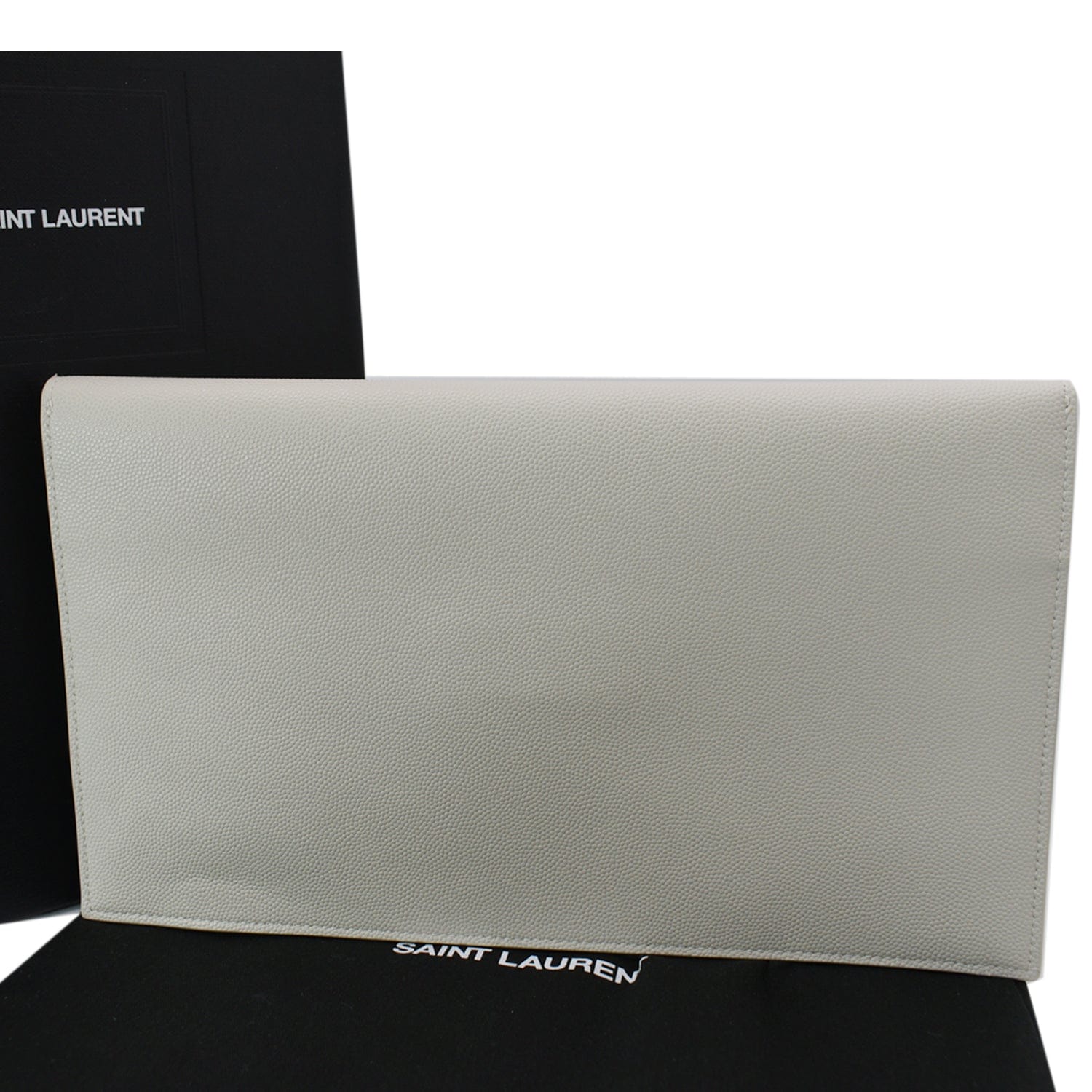 White Uptown YSL-plaque grained-leather clutch bag, Saint Laurent