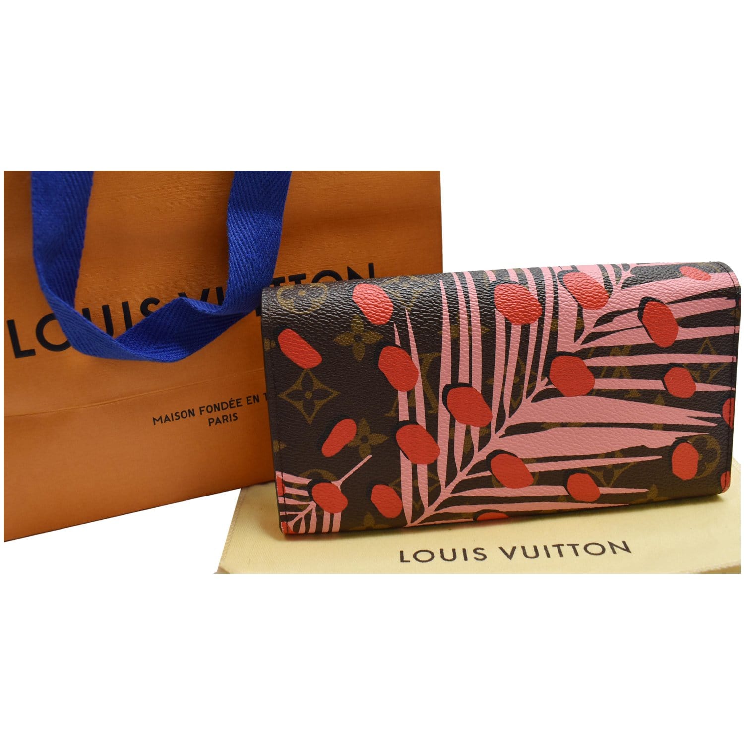 Louis Vuitton Sarah Wallet, Black Jungle, Preowned in Box WA001